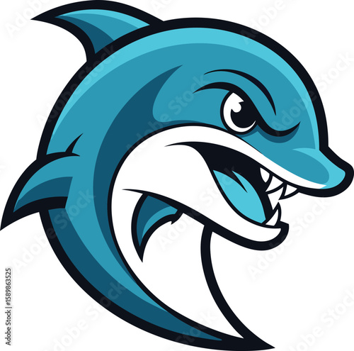 Dynamic mad dolphin head mascot logo with arched back design