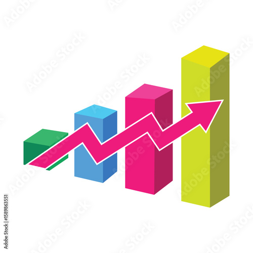 Growth bar chart, 3d business graph vector