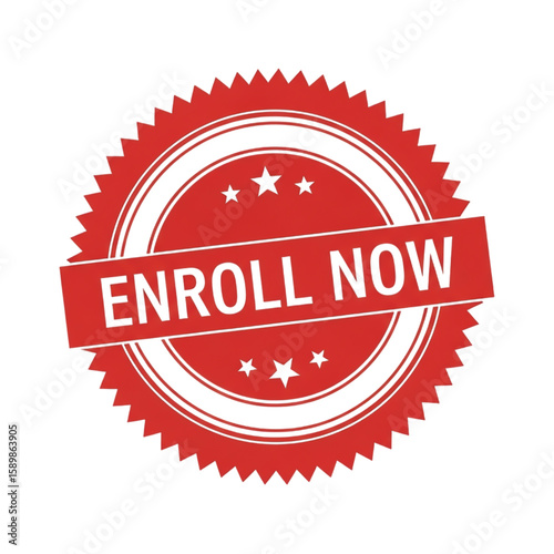A red enroll now stamp with stars and a circular border isolated on white isolated on transparent background