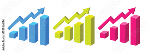 Bar chart on growthing, 3d business graph vector