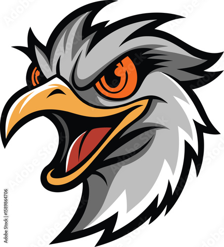 Mad ostrich mascot logo with open beak and dynamic lines