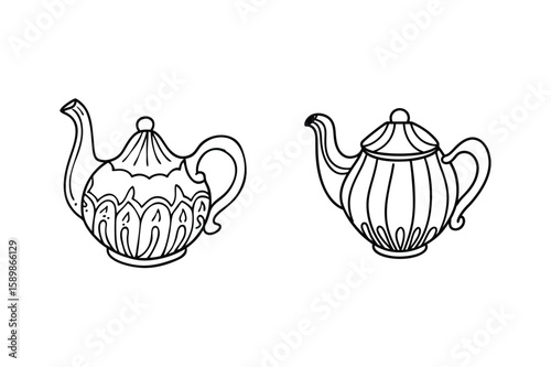 Ornate and simple teapots beverage drink