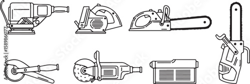 Power tools collection with saws and grinders electric tools