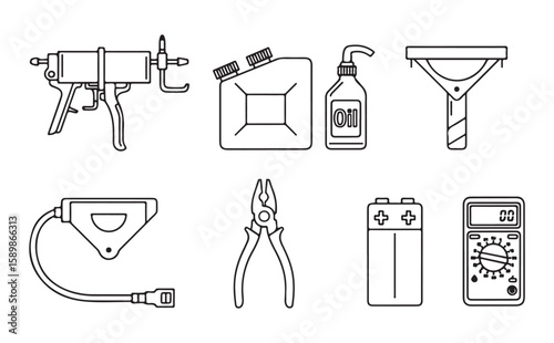 Tool assortment with oil and battery pliers multimeter