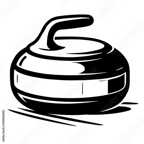 Curling Stone in Motion Vector Graphic – Stylized Black and White Illustration Depicting Dynamic Speed and Curling Sport Equipment  
