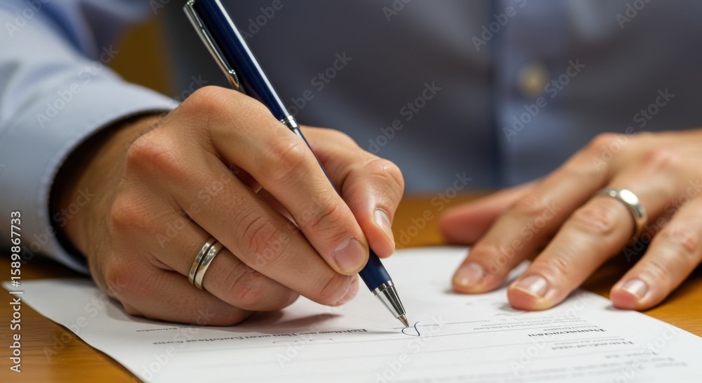 Close-up of a Businessman's Hand Signing a Contract or Document
Close-up of a Businessman's Hand Signing a Contract or Document
