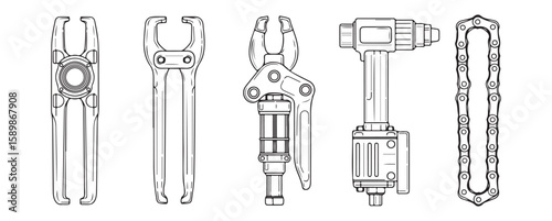 Various tools and chain pliers metal