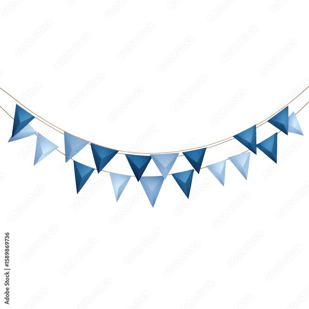 Fototapeta premium Celebration garland with blue triangle flags decoration for party and festive occasions vector image
