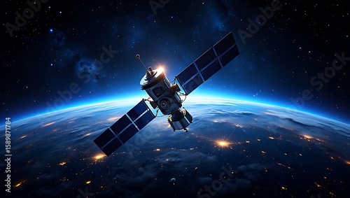 Advanced Satellite Technology Orbiting Earth Providing Global Communication and Observation Services