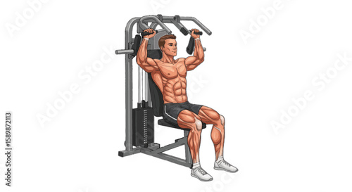Shoulder press machine – person seated, vector