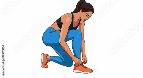 Vector of female tying shoes pre workout