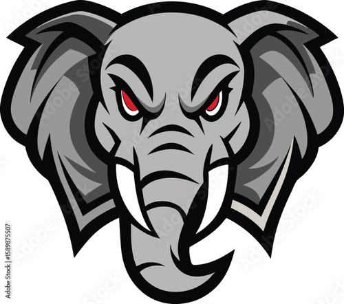 Fierce elephant head mascot logo design with upraised trunk