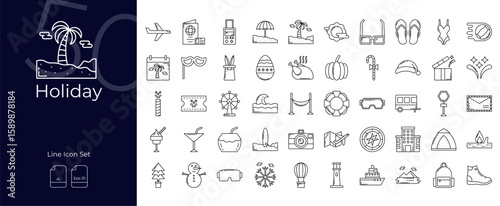 Holiday Line Editable Icons set. Vector illustration in modern thin line style of Holiday icons: plane, transportation, vacation, etc