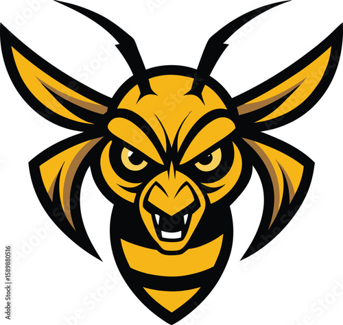 Aggressive wasp head mascot logo design with prominent stinger