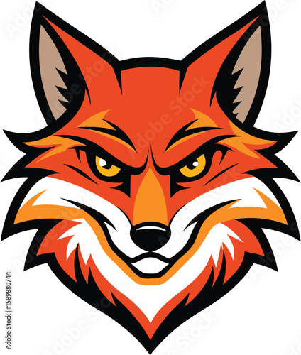 Ferocious fox head mascot logo with sharp muzzle and vibrant colors