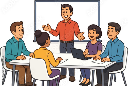 Team members actively engaged in a collaborative business meeting around a conference table