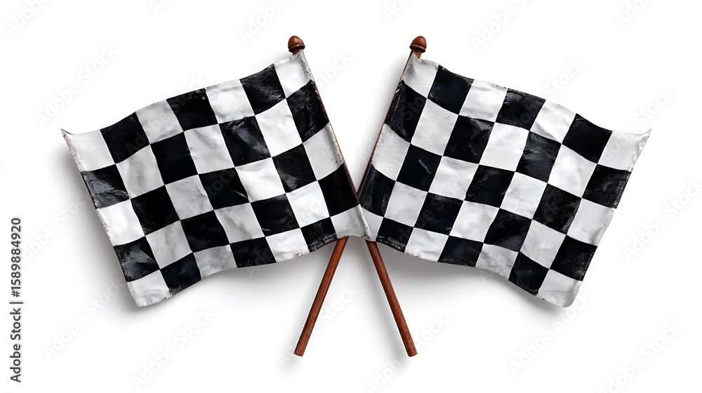 Fototapeta premium Stylish 3D checkered flags in plastic cartoon design