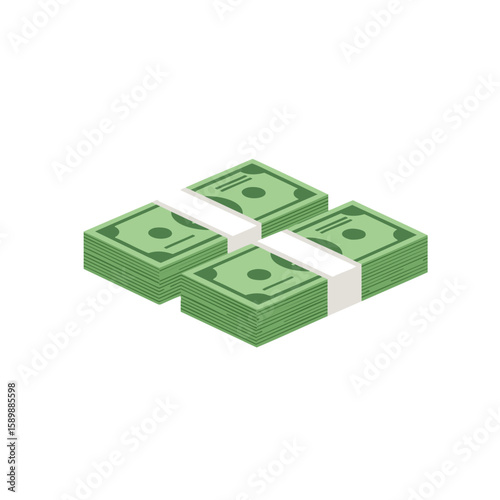 Isometric stacks of money representing wealth and financial abundance, perfect for business and finance illustration needs.