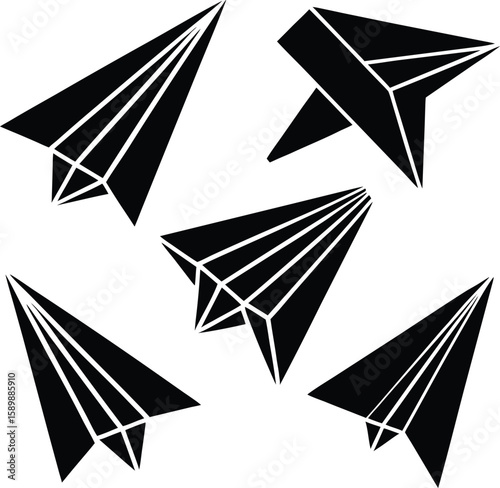 Black and white origami paper plane vector illustration with flying bird symbol design, origami paper bird, origami art