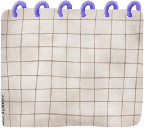 A charming, hand-drawn illustration of a blank sticky note or notepad with a grid pattern. The note features purple spiral binding at the top, giving it a playful and cute aesthetic.