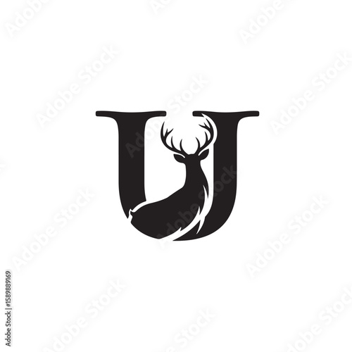 Elegant Deer Inside Letter U Logo for Wildlife and Outdoor Brands