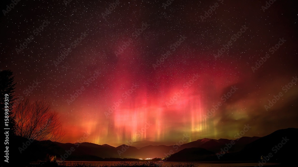 Fototapeta premium Vivid aurora borealis over a lake at night