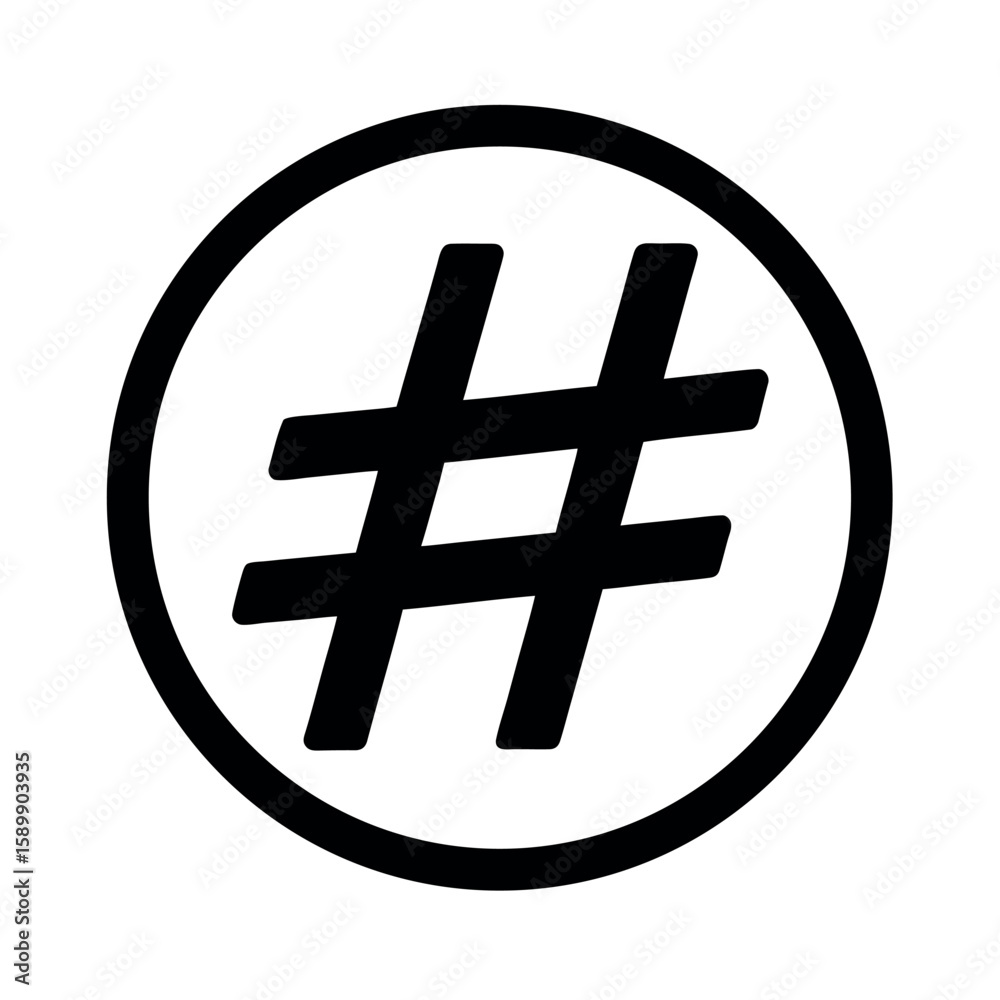 Obraz premium Hashtag Inside Circle Logo Icon Vector Illustration