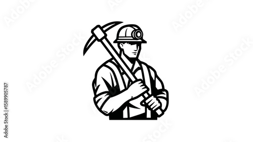 Historical Depiction of a Miner Holding a Tool, Classic Emblem, Labor Illustration, Vintage Worker Representation