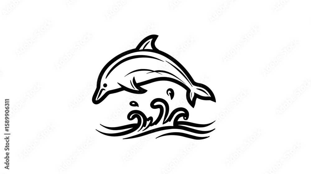 Fototapeta premium Playful dolphin leaping over ocean waves, a graceful marine mammal in its natural habitat, representing freedom and joy
