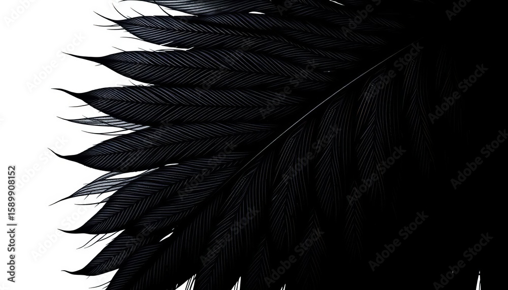 Obraz premium Intricate dark feather pattern, abstract black wallpaper header, black and white, texture