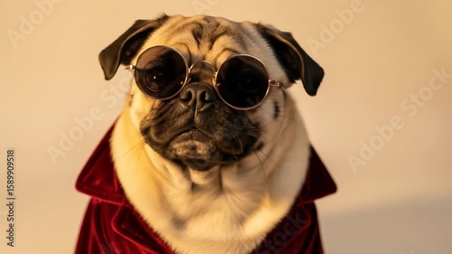 Stylish Pug in Sunglasses and Velvet Jacket - Studio Portrait
