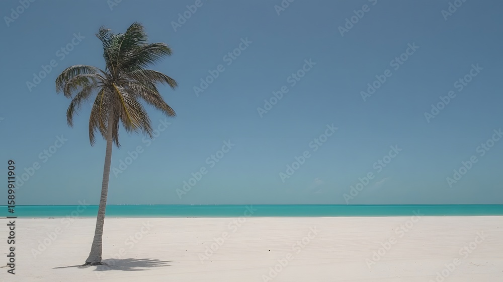 Obraz premium Serene Tropical Beach Palm Tree Seascape