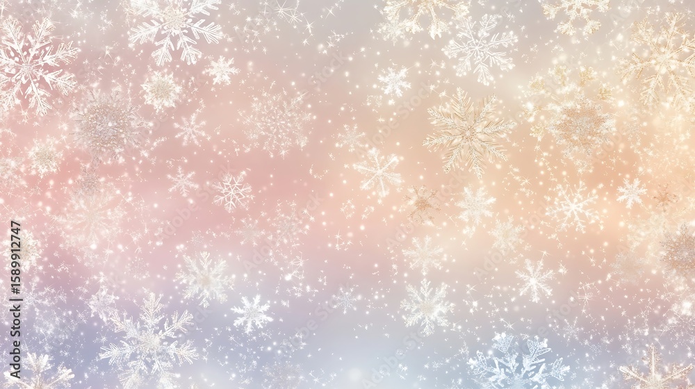 Fototapeta premium Floating Snowflakes with Pastel Background Winter Holiday Scene Celebration Concept