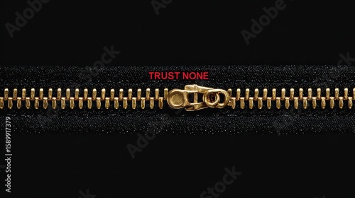 trust no one slogan concept hidden in zipper illustration, no logos, no brands
