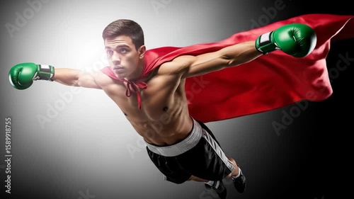 Superhero Boxer Soaring: Strength, Determination, and Victory!