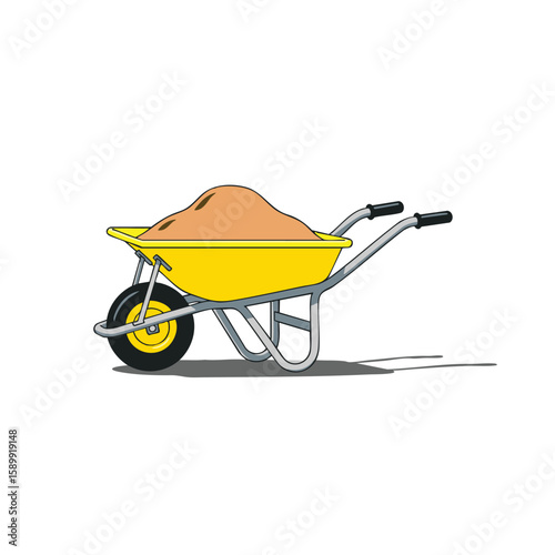 Yellow Wheelbarrow Overflowing with Sand Construction and Gardening Illustration