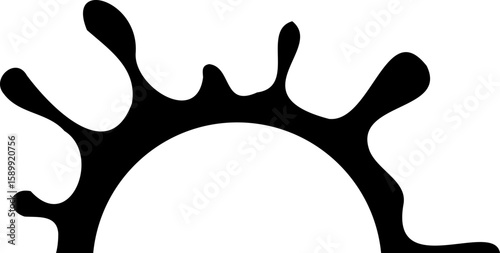 Abstract ink drop design featuring a hollow semicircle at the center.