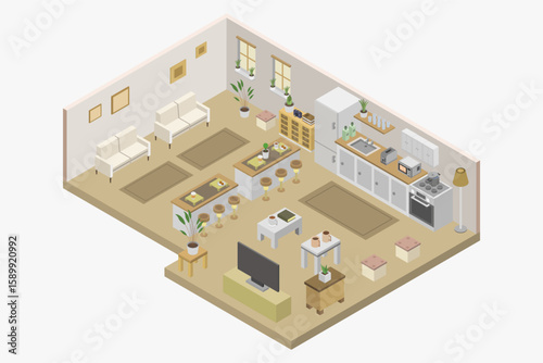 Modern Kitchen and Bar Isometric