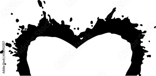 Fine splatter spot ink design with a central hollow semicircle.