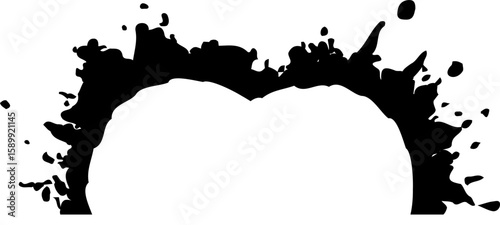 Fluid ink blot design with a central hollow semicircle.