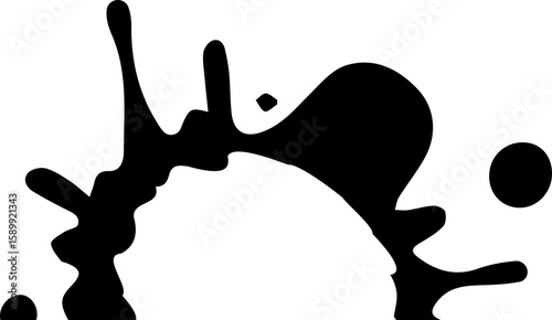 Heavy ink drip with a central hollow semicircle.