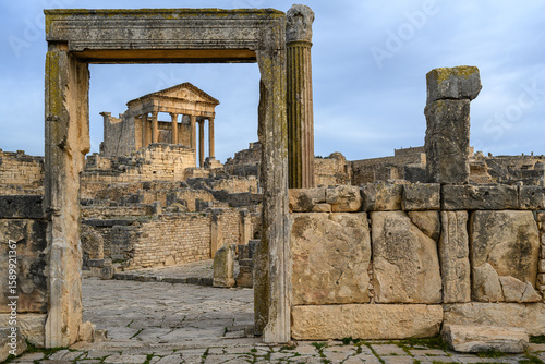 A view of the Roman ruins of Dougga (Thugga) in Tunisia