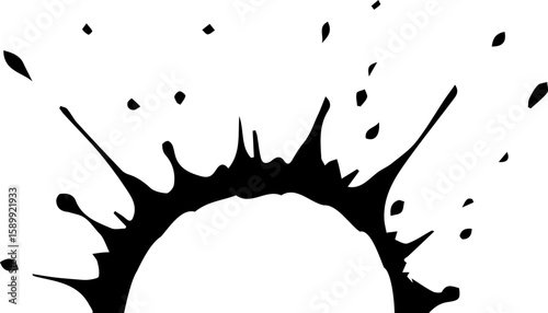 Radial ink burst design with a central hollow semicircle.