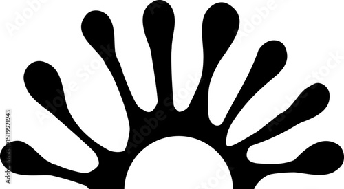 Radial ink star design with a central hollow semicircle.