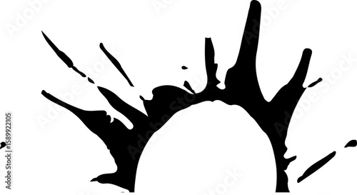 Sharp ink slash design with a central hollow semicircle.