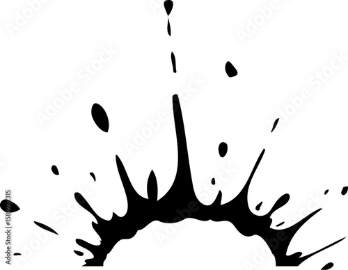 Ink spot design with speckled texture and a central hollow semicircle.