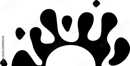Ink splash spray design with textured elements and central hollow semicircle.