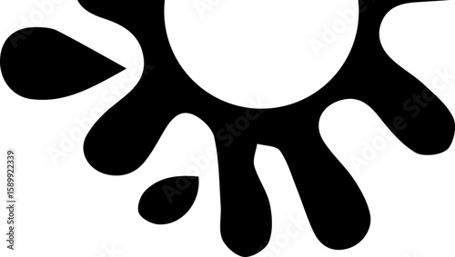 Ink dot texture splatter design with a central hollow semicircle.