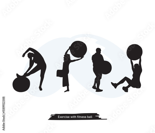 vector woman doing exercise with stability ball