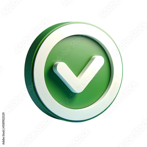 3d green check mark icon with white outline isolated on transparent background